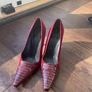 Red suede Stuart Weitzman heels